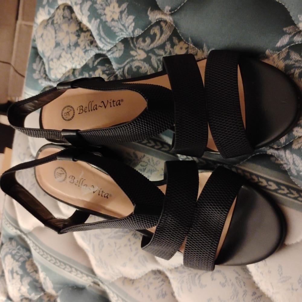 BELLA VITA Womens Navy Knit Jodi Almond Toe Stacked Heel Slingback Sandal 10 W